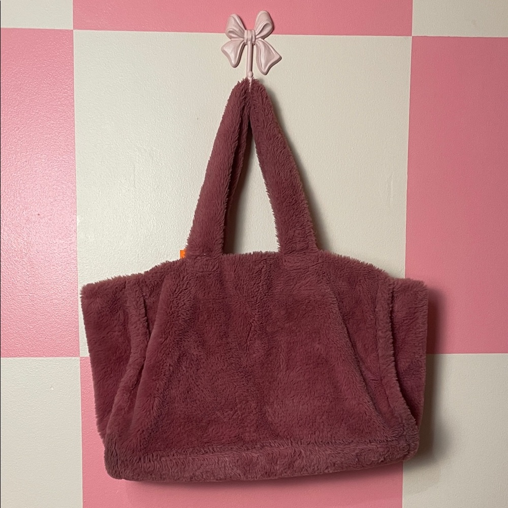 Anthropologie Plush Mauve Faux Fur Tote with matching wristlet